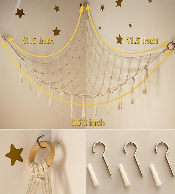 Stuffed Animal Storage Hammock or Net Corner - Large Toy Hammock Net for Stuffed Animals Room Decor